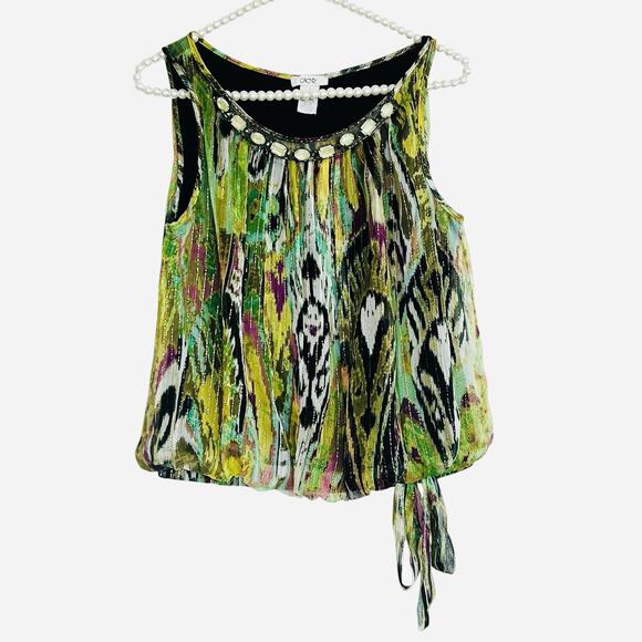 Cache Y2k Fairy Beaded Silk Metallic Cami Top Womens Small Abstract Boho USA VTG - Picture 1 of 10